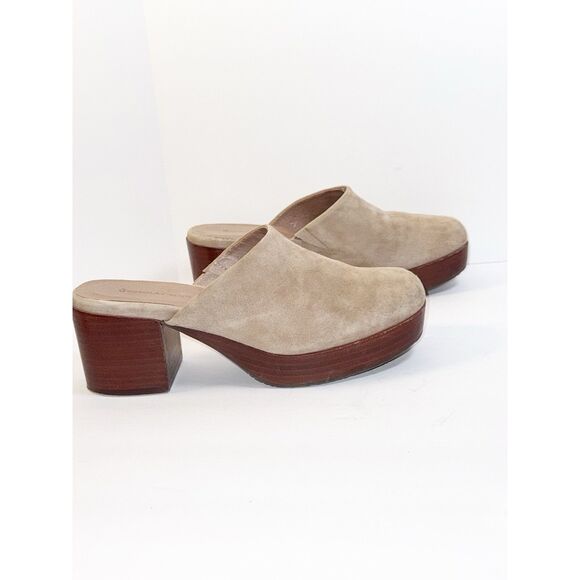 Chocolat Blu Chunky Heels Slip On Platform Mule Suede Leather Beige Wood Y2K 8.5 - Picture 16 of 16